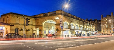 York Station exterior at night